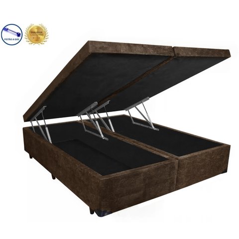 Base Box Baú Queen Bipartido Belos Sonhos Suede Marrom 49x158x198