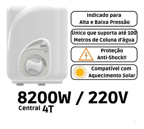 Aquecedor Central Banheira Pia Lavatório 4t Cardal 8,2w 220v - 7