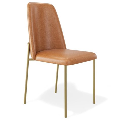 Cadeira Decorativa Estofada para Sala de Jantar Dourada Bella L02 Couríssimo Whisky - Lyam Decor