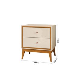 Mesa de Cabeceira com 2 Gavetas Pés em Madeira Maciça 58cm Arruna - 2