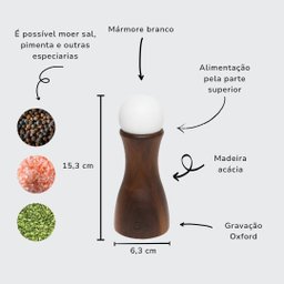 Moedor de Pimenta Oxford, Madeira e Mármore Branco - 069722 - 2