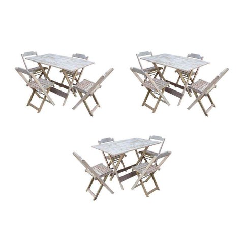 Kit 3 Conjuntos De Mesa Dobravel Com 4 Cadeiras De Madeira 120X70 Para Restaurante E Bar - Sem Pintu