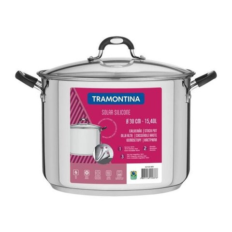 Caldeirão Tramontina Solar, Aço Inox, 30CM, 15,4 Litros, Tampa Vidro - 62125/300