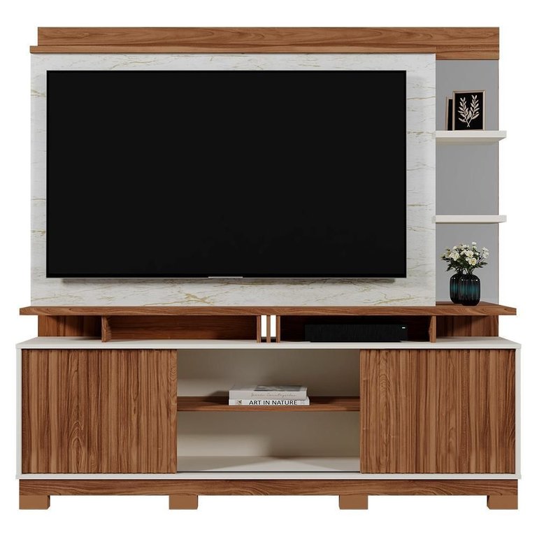 Estante Home Denver 180cm Cinamomo Mel/off White/carrara para Tv até 60” - Mobler Estante Home Denver 180cm Cinamomo Mel/off White/carrara para Tv até 60” - Mobler