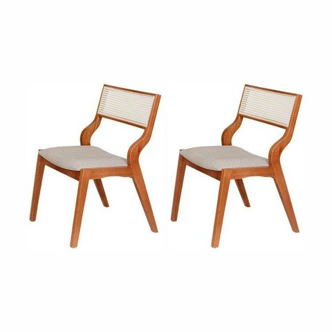 Kit 2 Cadeiras de Jantar Luna Madeira Maciça com Rattan Natural e Braços Curvos Espresso Móveis