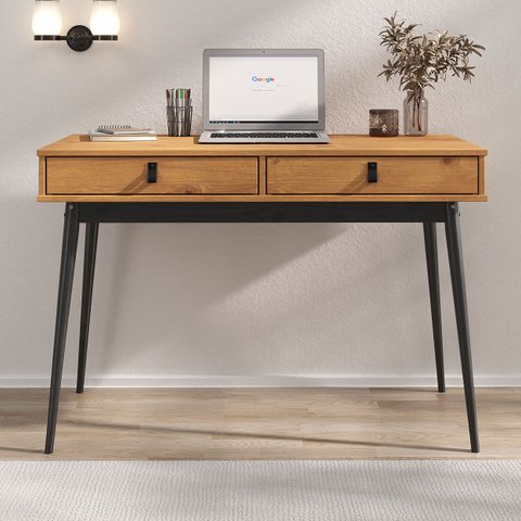 Mesa de Trabalho Escandinava Retrô 2 Gav Madeira Freijó Preto Wanda Idimex