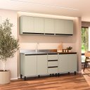 Ver imagem 1 de Cozinha Koya 4 Peças 200x214cm Armários Aéreos Balcões com 3 Gavetas Verde 250028