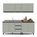 Ver imagem 2 de Cozinha Koya 4 Peças 200x214cm Armários Aéreos Balcões com 3 Gavetas Verde 250028