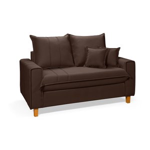 Sofa Living com Bau Multiuso 2 Lugares Suede Pes em Madeira: Marrom