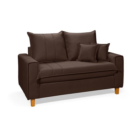 Sofa Living com Bau Multiuso 2 Lugares Suede Pes em Madeira: Marrom
