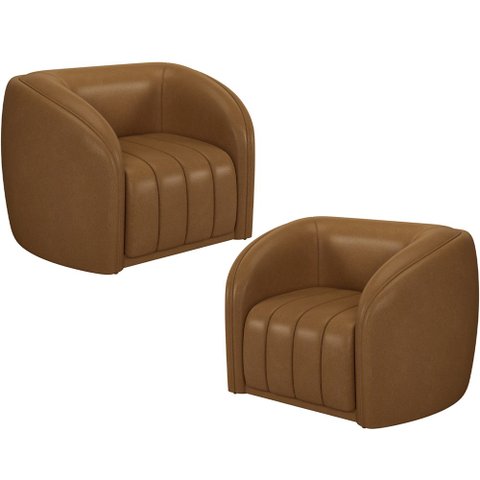 Kit 02 Poltronas Decorativas Sala De Estar Recepção Fixa Lazio M03 Couríssimo Whisky - Lyam Decor