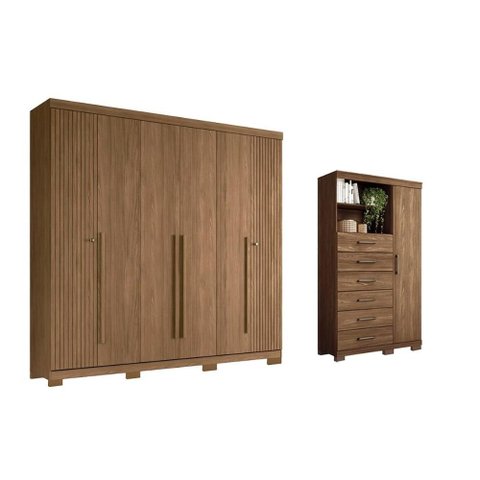 Guarda Roupa 2 Peças (1GUARDAROUPA+1CÔMODA) QC373 Jatobá - Santos Andirá