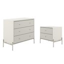 Ver imagem 1 de Cômoda 3 Gaveta e Mesa Cabeceira 2 Gaveta Jasper - Off White Fosco com Champanhe