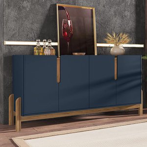 Aparador Buffet Sala Lizz 170cm Azul Cobalto Marrom