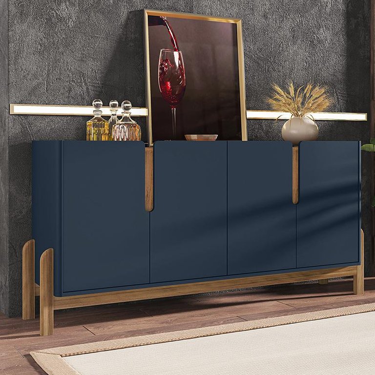 Aparador Buffet Sala Lizz 170cm Azul Cobalto Marrom