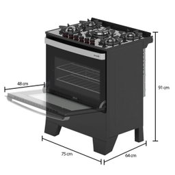 Fogão Mueller 5 Bocas Piacere Vetro Preto Fosco com Mesa de Vidro - 7