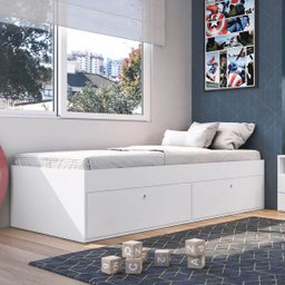 Cama para Solteiro com Quatro Portas Embaixo Branco Lilies Móveis - 1