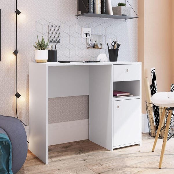 Escrivaninha Home Office Compacta 90cm com Porta e Gaveta Coimbra Es908 Art In Móveis - Branco