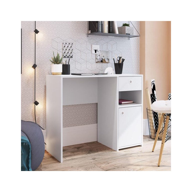 Escrivaninha Home Office Compacta 90cm com Porta e Gaveta Coimbra Es908 Art In Móveis - Branco