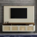 Ver imagem 1 de Rack com Painel Porta Sextava 180cm Pés em Metal 100% Mdf Cor:louro e Luna com Preto