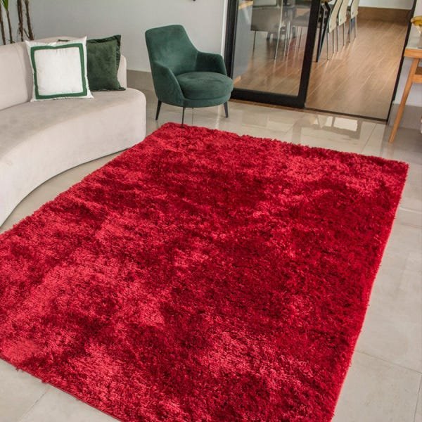 Tapete para Sala Shaggy Requintemacio Retangular Vermelho Casen ...