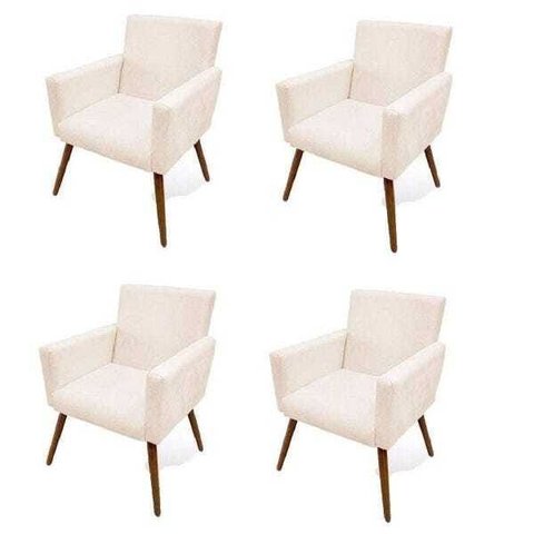 Kit 4 Poltrona Cadeira Decorativa Beatriz Suede Bege para Escritório Sala de Estar Recepção Quarto P