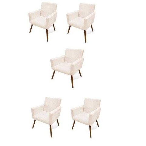 Kit 5 Poltrona Beatriz Pés Palito Imbuia Suede Bege Recepção Sala de Estar Escritório Quarto