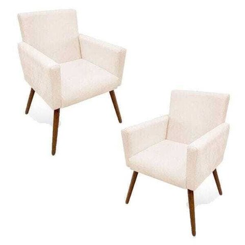 Kit 2 Poltrona Alice Pés Palito Imbuia Suede Bege Recepção Sala de Estar Escritório Quarto