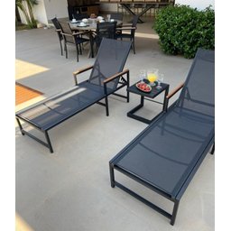 Kit Amélia Móveis Piscina Mesa 5 Cadeiras Área Externa 2 Espreguiçadeiras Aluminio Ombrelone Preto - 2