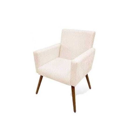 Poltrona Nina Pés Palito Imbuia Suede Bege Recepção Sala de Estar Escritório Quarto