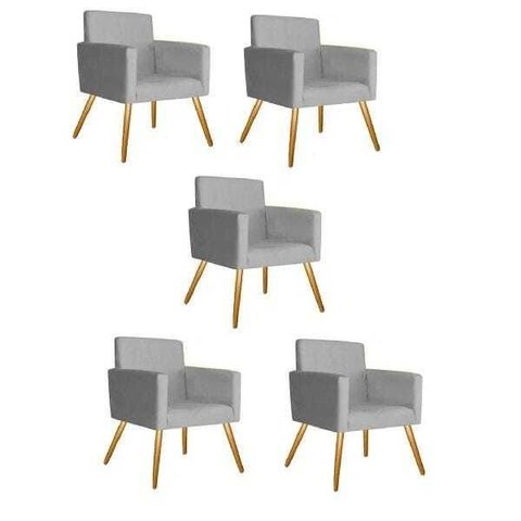 Kit 5 Poltrona Cadeira Decorativa Beatriz Suede Cinza para Escritório Sala de Estar Recepção Quarto 