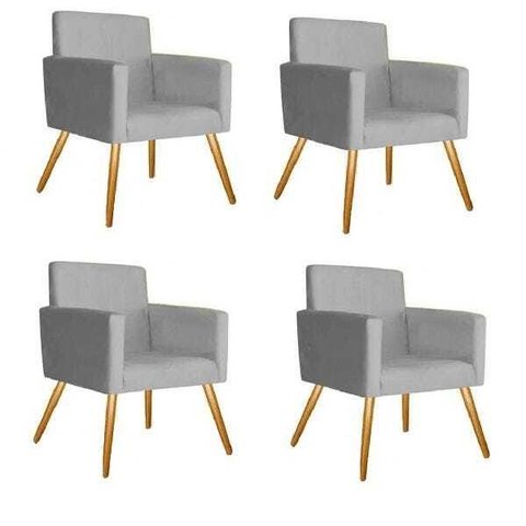 Kit 4 Poltrona Cadeira Decorativa Alice Suede Cinza para Escritório Sala de Estar Recepção Quarto Pé