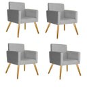 Ver imagem 1 de Kit 4 Poltrona Cadeira Decorativa Alice Suede Cinza para Escritório Sala de Estar Recepção Quarto Pé