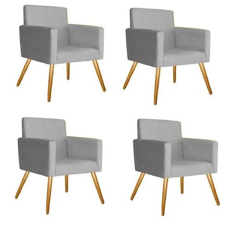Kit 4 Poltrona Cadeira Decorativa Beatriz Suede Cinza para Escritório Sala de Estar Recepção Quarto 