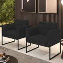 Ver imagem 2 de Kit 2 Poltronas Elisa Veludo Preto Base Metálica Industrial Preto - D'Rossi