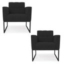 Ver imagem 1 de Kit 2 Poltronas Elisa Veludo Preto Base Metálica Industrial Preto - D'Rossi