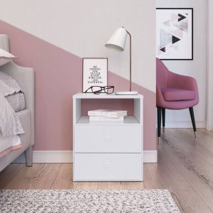 Mesa de Cabeceira Tokio 38cm com 02 Gavetas e 01 Nicho Cr410 Art In Móveis - Branco