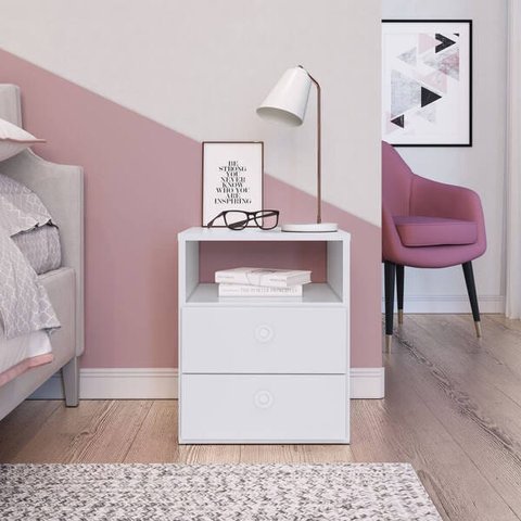 Mesa de Cabeceira Tokio 38cm com 02 Gavetas e 01 Nicho Cr410 Art In Móveis - Branco