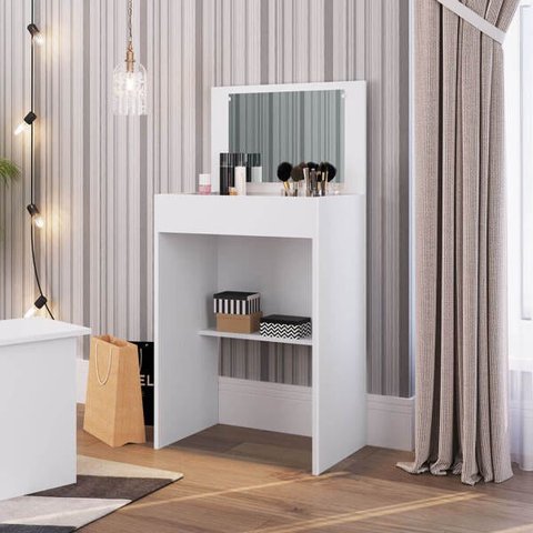 Penteadeira Compacta com Tampo Retrátil e Espelho Embutido Mimo Pe508 Art In Móveis/branco