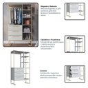 Ver mais imagens de Conjunto Quarto Industrial Closet, Sapateira, Cômoda e Mesa de Cabeceira Cinza/Arena/Champagne