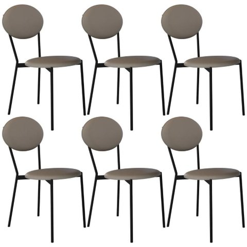 Kit 06 Cadeiras Estofada para Sala de Jantar Azuri Preto C01 Courino Cinza - Lyam Decor