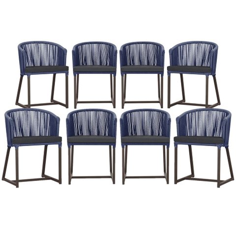8 Cadeiras de Jantar Área Noronha em Alumínio com Pintura Marrom Corda Náutica Estofado 11 Trama Ori