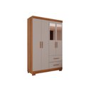 Ver imagem 1 de Guarda-roupa Solteiro 4 Portas 2 Gavetas Estrela Premium com Espelho Salleto Cinamomo/off White