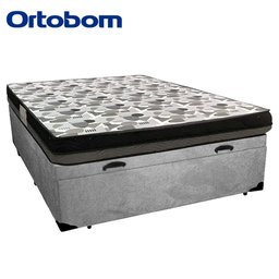 Cama Box Baú Casal Suede + Colchão Ortobom Iso Dupla Face 138x188x60 Cor:cinza - 3