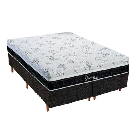 Cama Box Queen: Colchão Molas Polar Master Ensacadas Diamond + Base Crc Rústico Black(158x198)