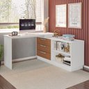 Ver imagem 1 de Mesa Escrivaninha com Cômoda com 3 Gavetas e 2 Nichos American Branco/com Freijó