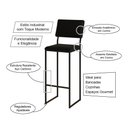Ver imagem 3 de Banqueta Alta com Encosto Nina Industrial para Cozinha Bar Bancada Assento Corino - Preto/preto