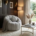 Ver imagem 1 de Poltrona Decorativa Concha C/almofada Boucle Cinza Claro Abobora - Montanaris Decor