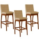 Ver imagem 1 de Kit 03 Banquetas Altas Para Cozinha Sala de Jantar Fixa Mila B04 Linho Bege Escuro - Lyam Decor