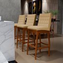 Ver imagem 2 de Kit 03 Banquetas Altas Para Cozinha Sala de Jantar Fixa Mila B04 Linho Bege Escuro - Lyam Decor